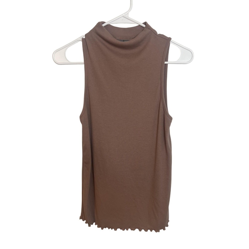 Sweaty Betty Tank Top Wm LG Brown Ribbed Mock Neck Sleeveless‎ Active Athleisure